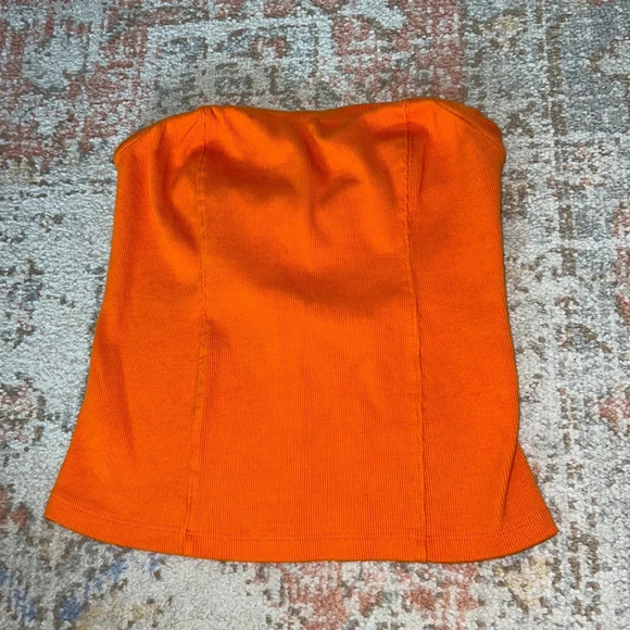 Anthropologie Classic Tube Top Orange Strapless Bright Colorful Shirt Tennesee - Picture 2 of 8